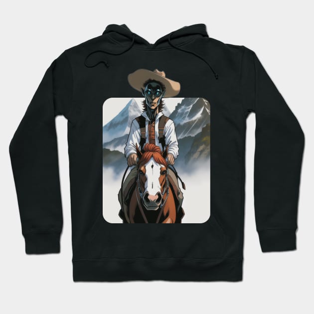 Terrifying Alien Cowboy Riding Horse Hoodie by Rishirt